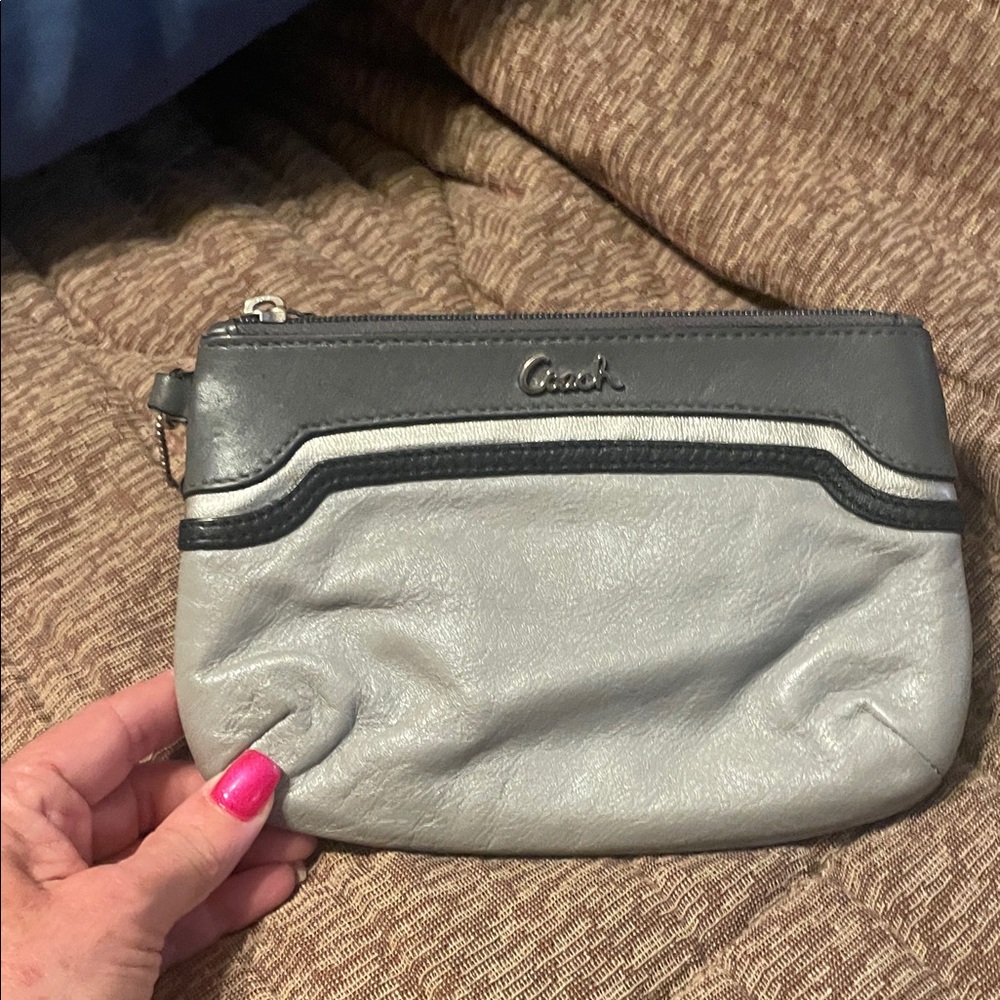 Coach Two-Tone Gray Leather Wristlet with Black Trim